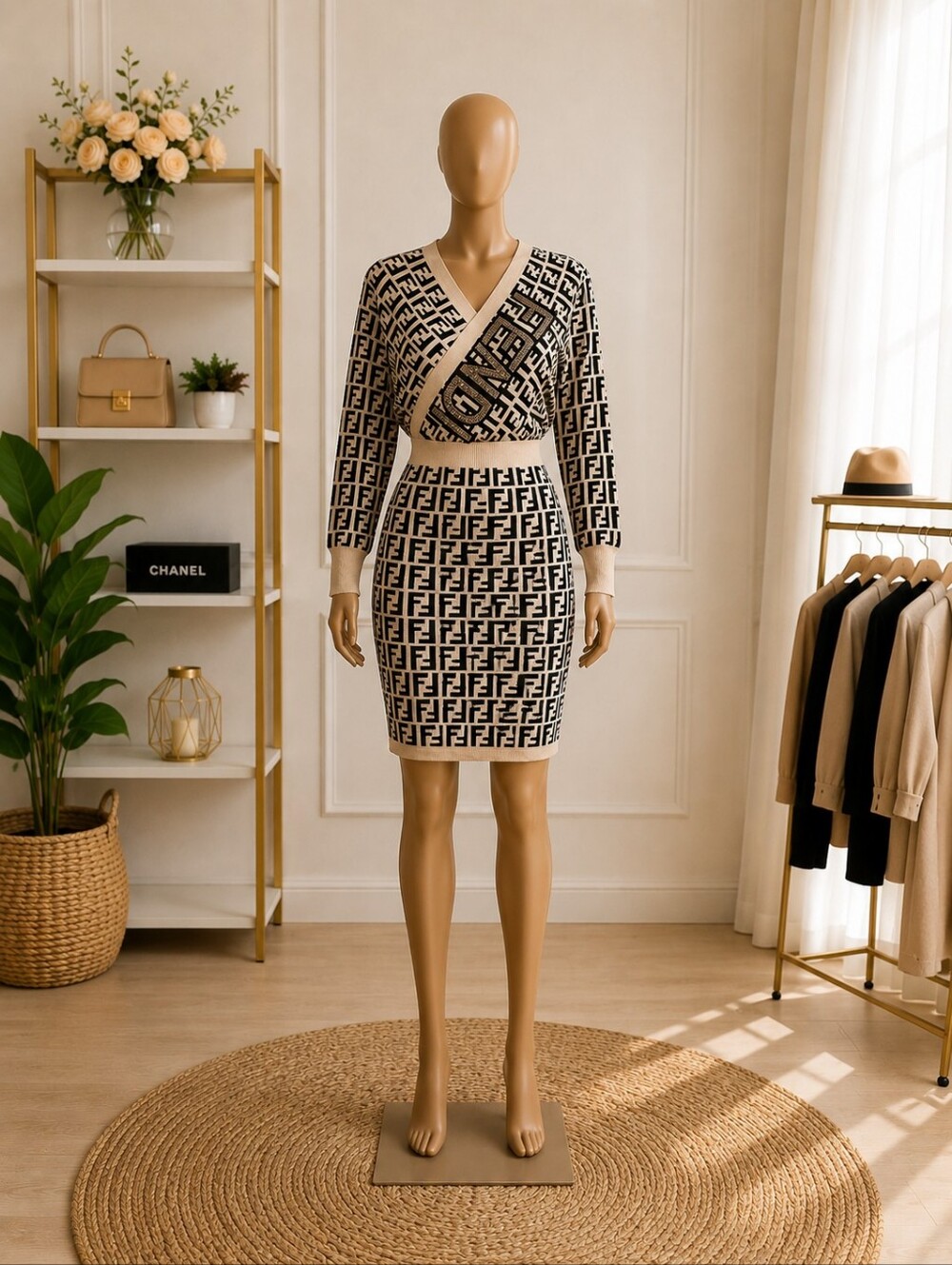 Black & Cream Monogram Mini Dress